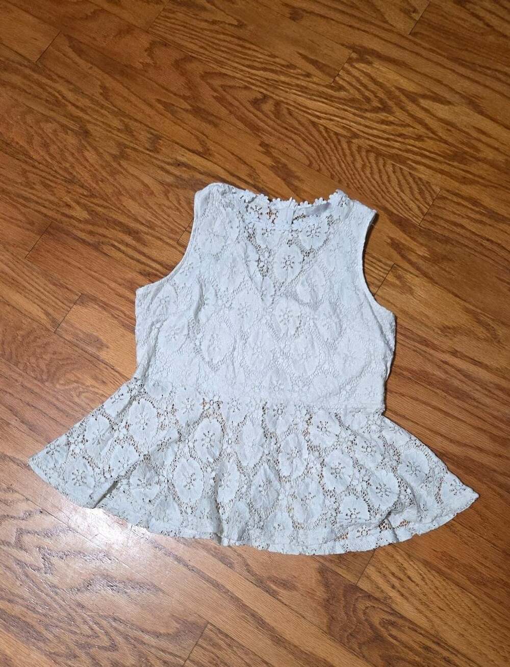 Ultra Pink White Lace Peplum Tank Top